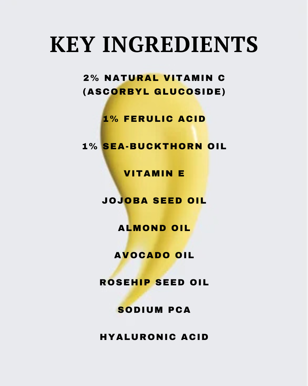 List of key ingredients with a banana on a light gray background